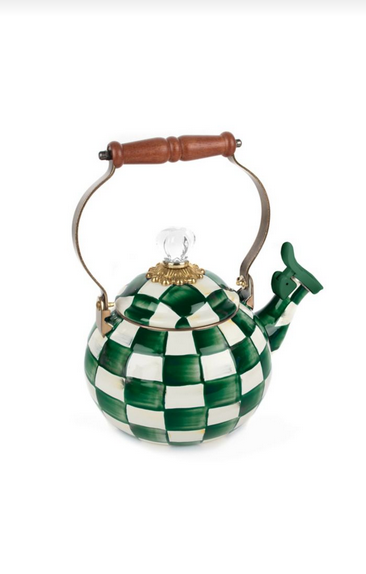 Mackenzie Childs Emerald Check Whistling Tea Kettle