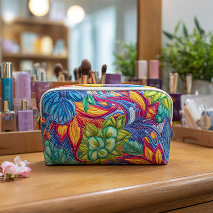 Makeuptaske Blomster i Turkis