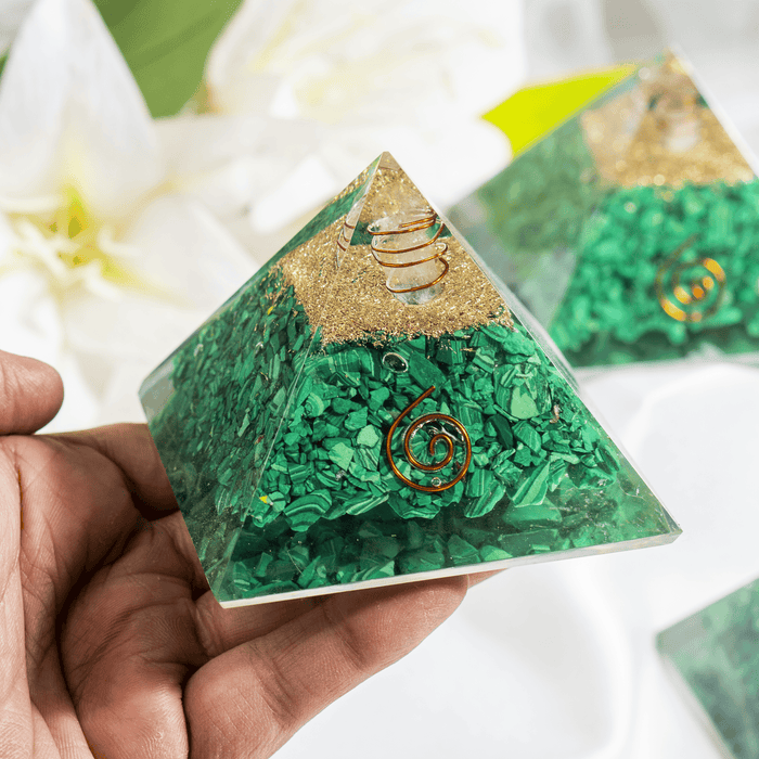 Malachite Orgone Pyramid, Crystal Energy Pyramid