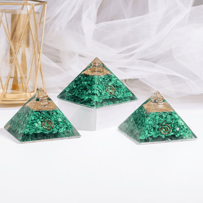 Malachite Orgone Pyramid, Crystal Energy Pyramid
