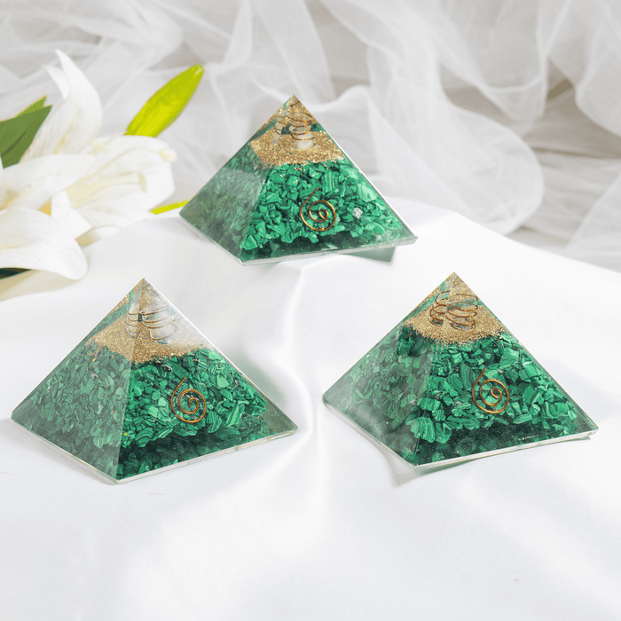 Malachite Orgone Pyramid, Crystal Energy Pyramid