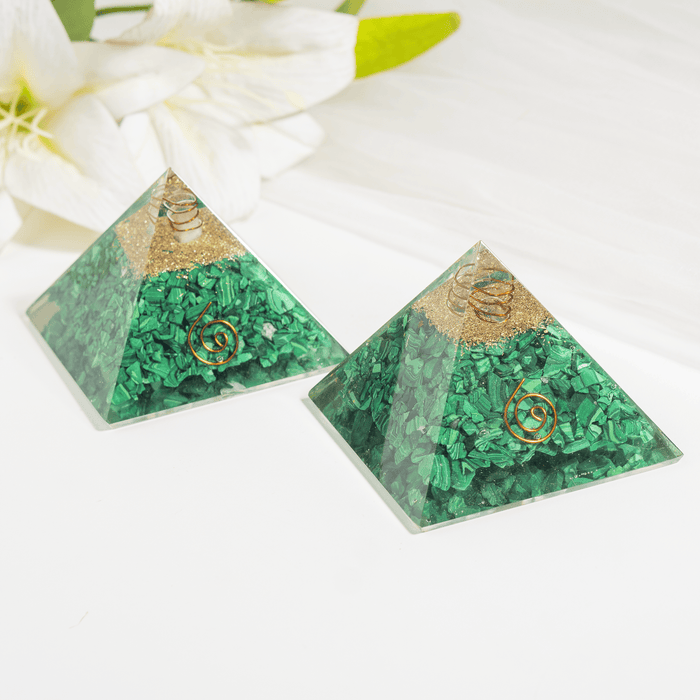 Malachite Orgone Pyramid, Crystal Energy Pyramid