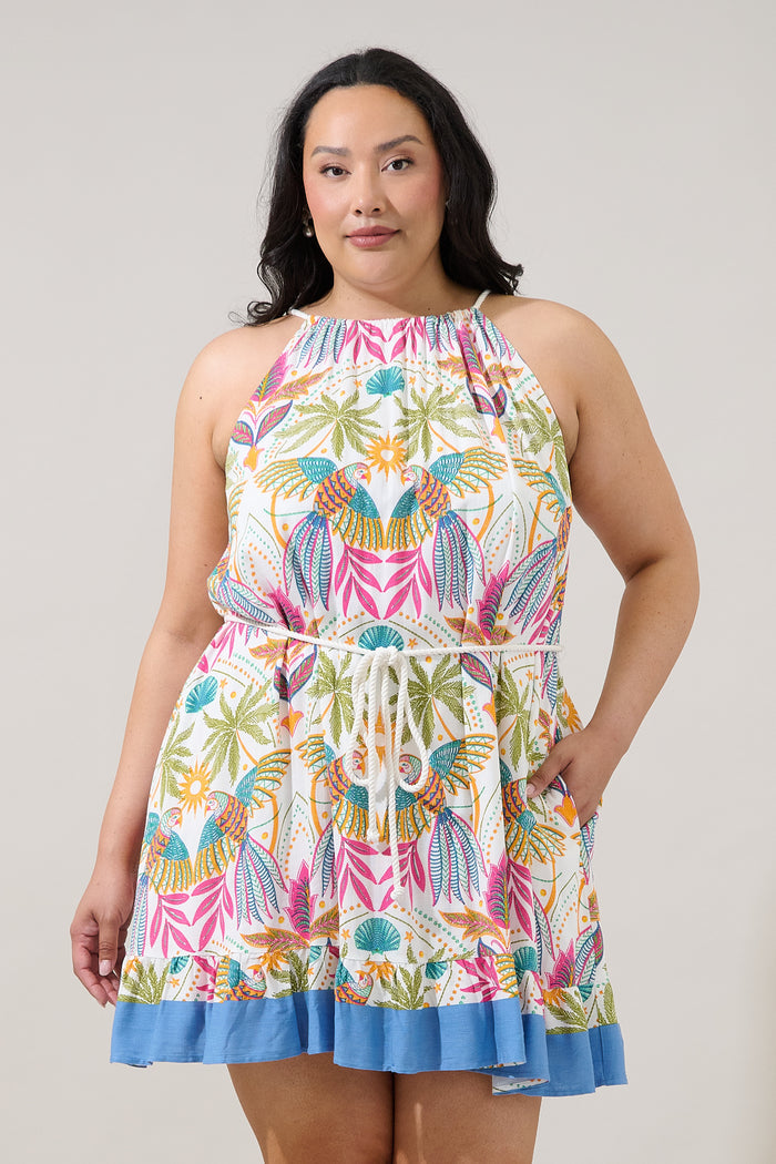 Malena Halter Ruffle Mini Dress Tropical Curve