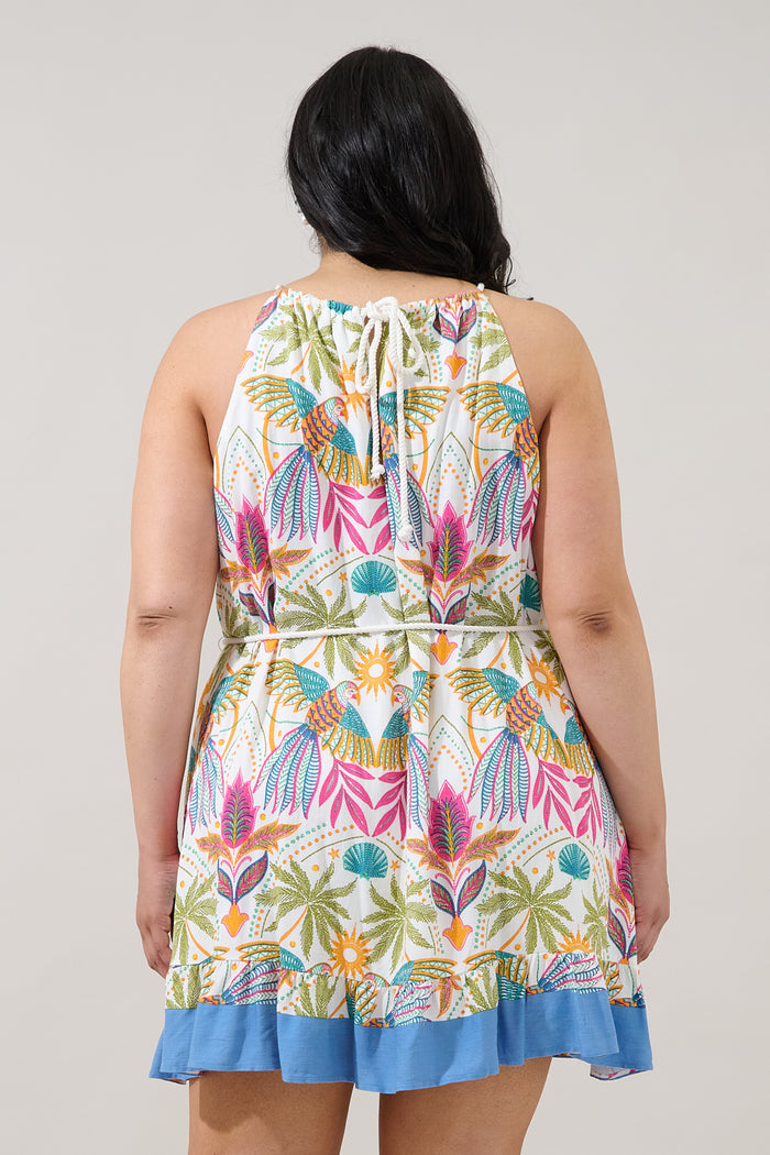 Malena Halter Ruffle Mini Dress Tropical Curve