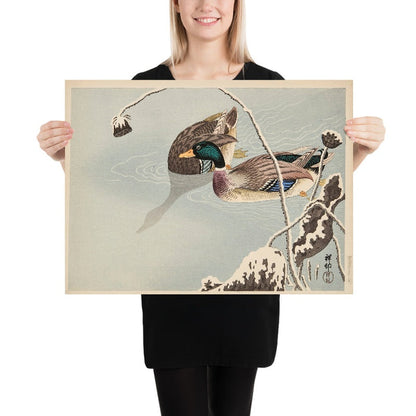 Mallards and Lotus under Snow by Ohara Koson, 1936