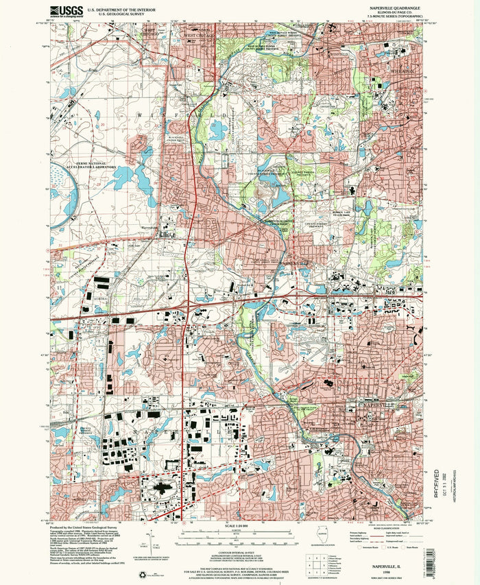 Map of Naperville, Illinois by USGS, 1998 – Aurora, Lisle & DuPage River