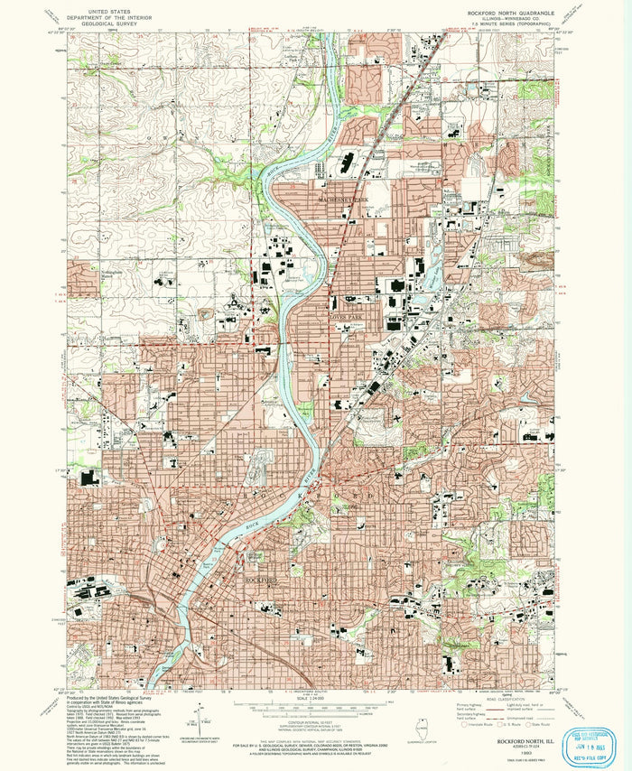 Map of Rockford, Illinois by USGS, 1993 – Loves Park, Machesney Park & Rock River