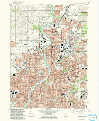 Map of Rockford, Illinois by USGS, 1993 – Loves Park, Machesney Park & Rock River