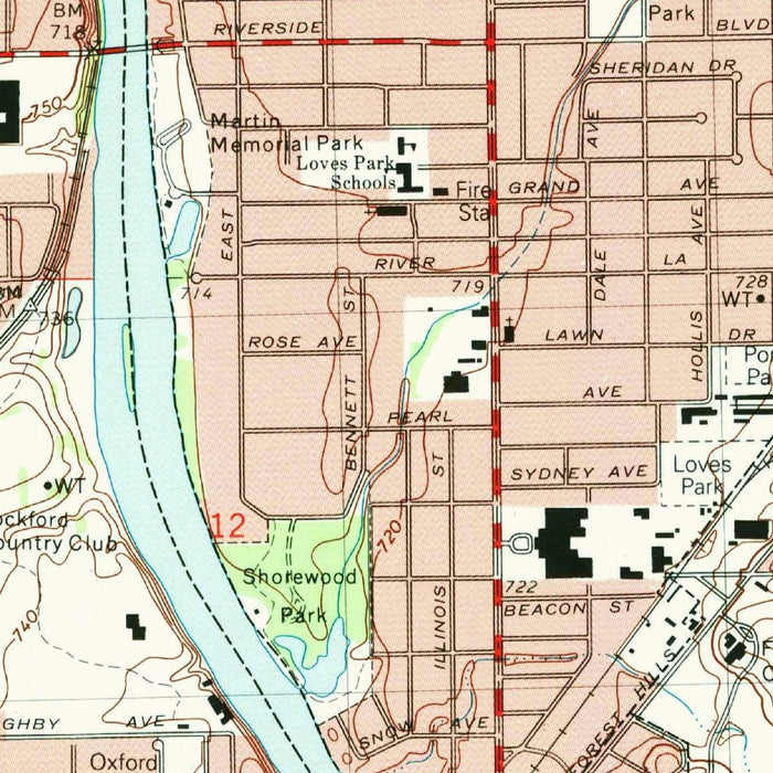 Map of Rockford, Illinois by USGS, 1993 – Loves Park, Machesney Park & Rock River