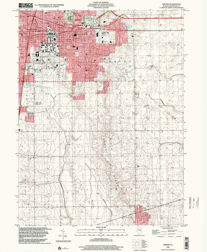 Map of Urbana, Illinois by USGS, 1998 – Champaign & University of Illinois