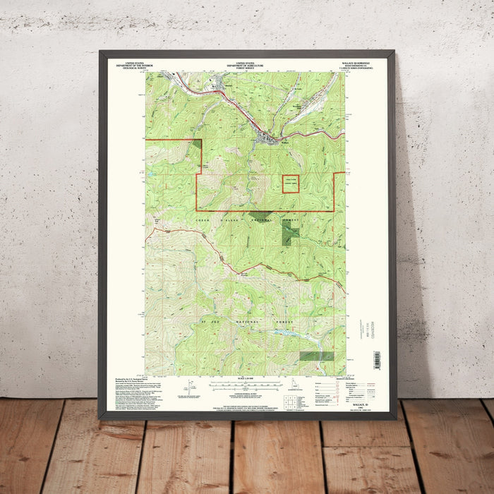 Map of Wallace, Idaho by USGS, 1995 – Coeur d’Alene National Forest & St. Joe National Forest