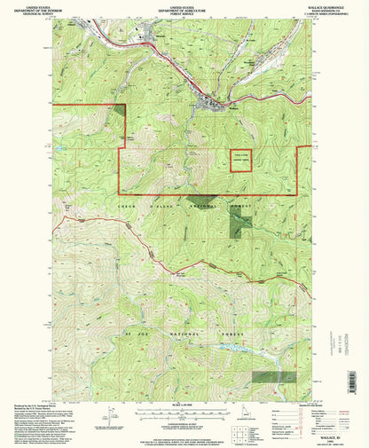 Map of Wallace, Idaho by USGS, 1995 – Coeur d’Alene National Forest & St. Joe National Forest