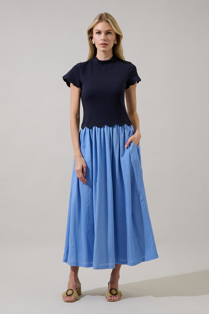 Marby Scallop Contrast Midi Dress