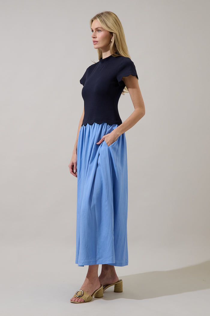 Marby Scallop Contrast Midi Dress