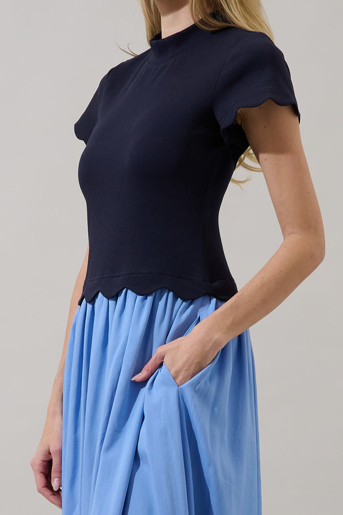 Marby Scallop Contrast Midi Dress