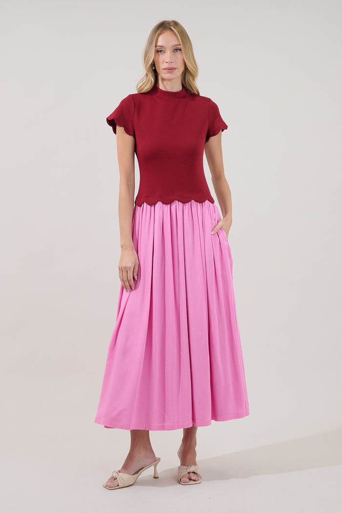 Marby Scallop Contrast Midi Dress
