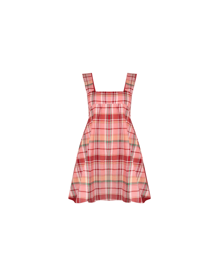 MARGIE TIE MINI DRESS PEACHIE TARTAN