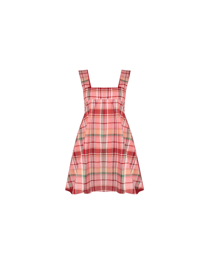 MARGIE TIE MINI DRESS PEACHIE TARTAN