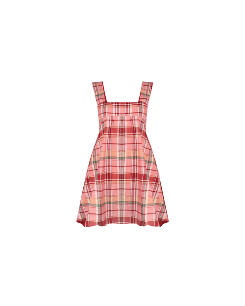 MARGIE TIE MINI DRESS PEACHIE TARTAN