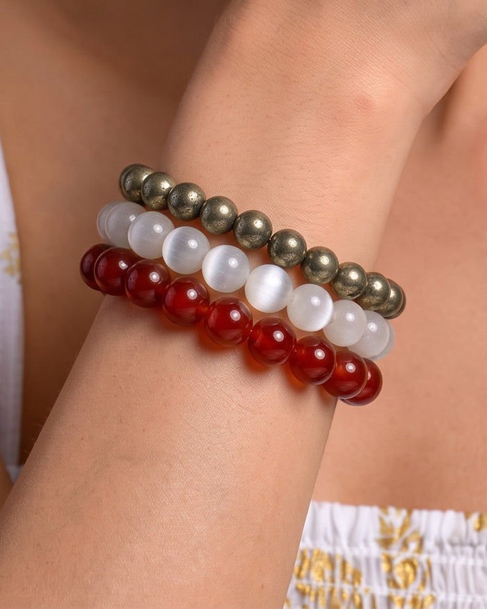 Maroon White & Gray, Team Spirit Bracelet Stack, Gemstone Bracelet Set - 4mm
