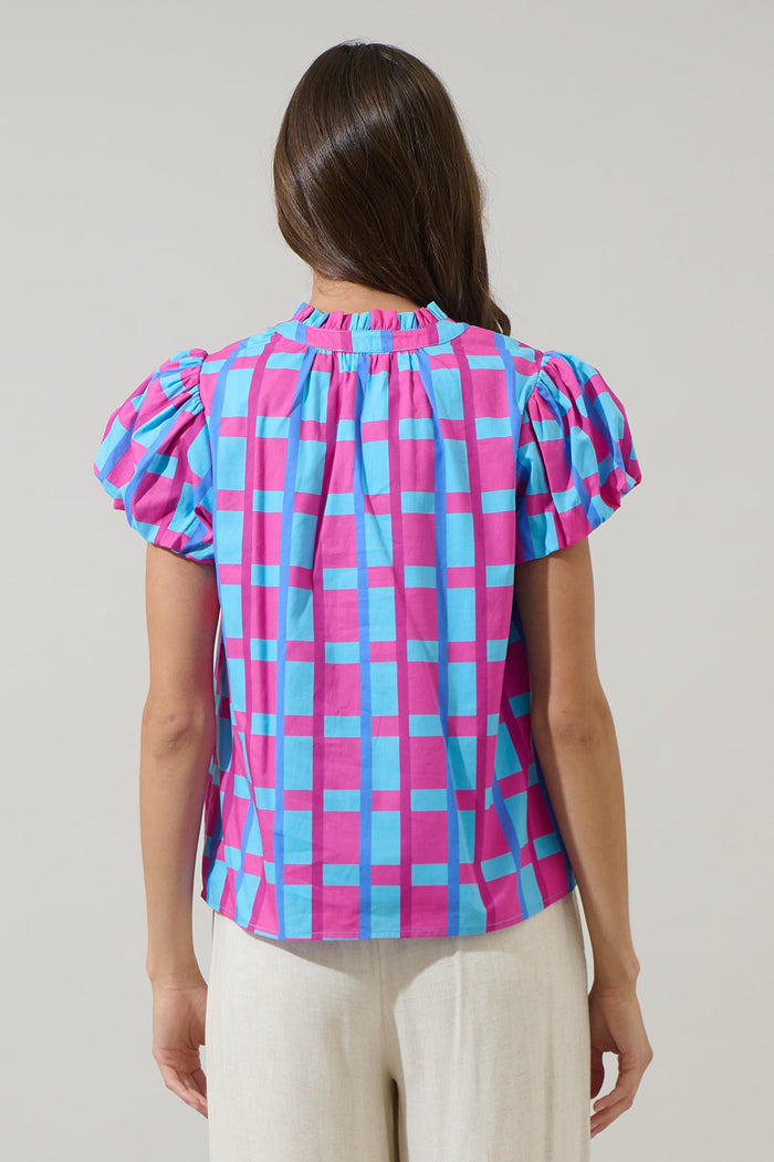 Marvy Checker Kenie Puff Sleeve Top
