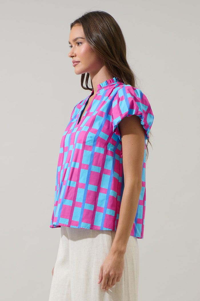 Marvy Checker Kenie Puff Sleeve Top