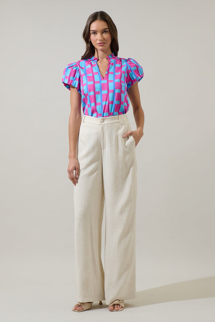 Marvy Checker Kenie Puff Sleeve Top