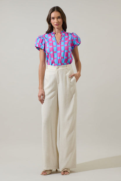 Marvy Checker Kenie Puff Sleeve Top