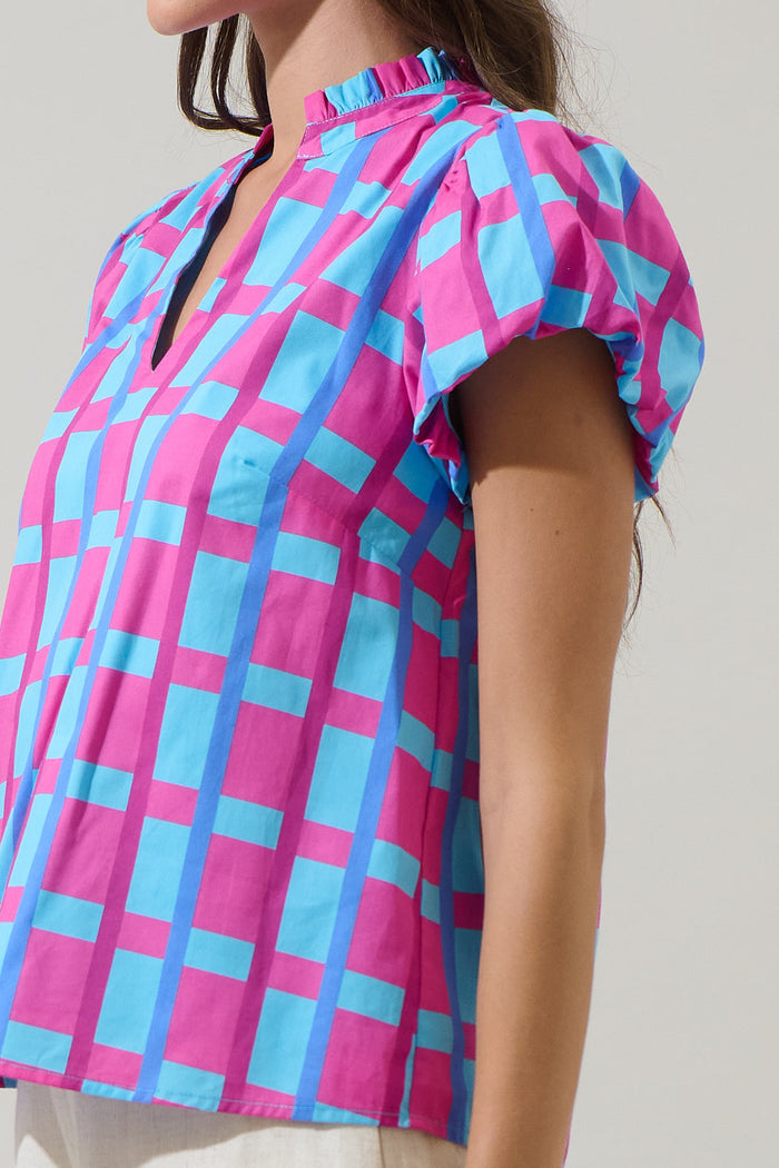 Marvy Checker Kenie Puff Sleeve Top