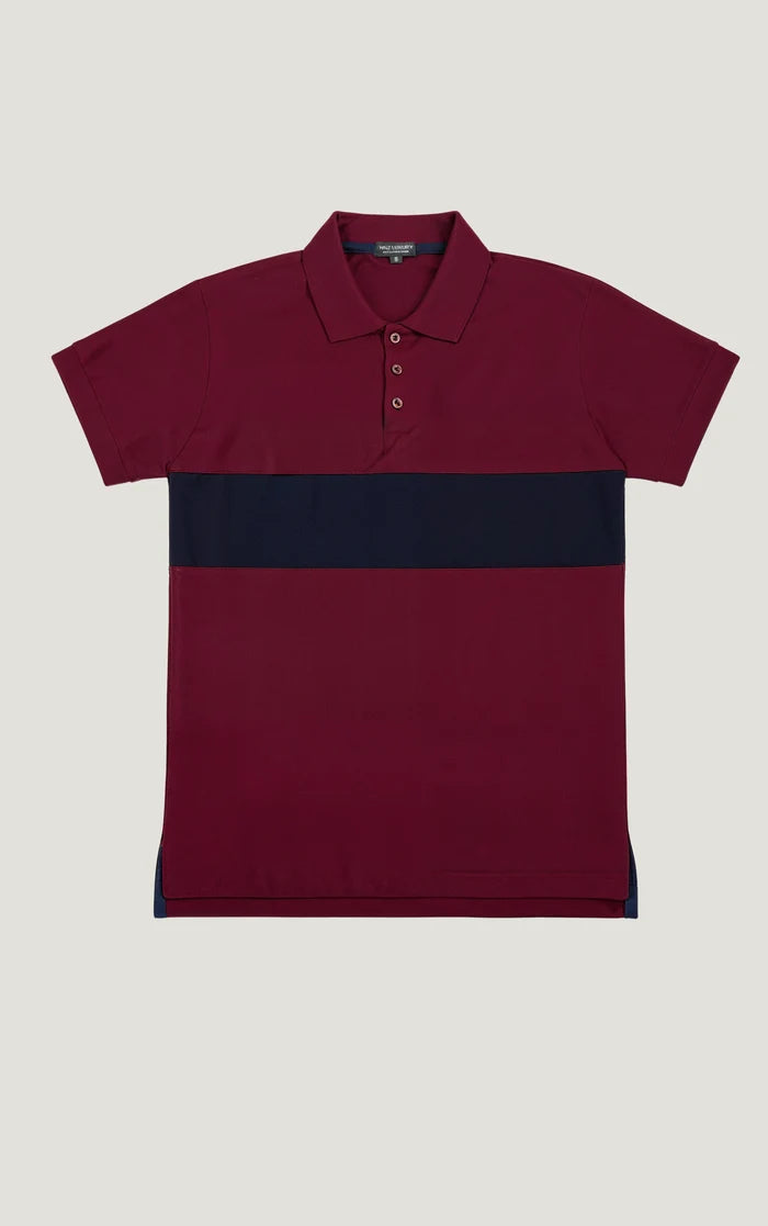 Men's Burgundy & Navy Color Block Polo Shirt