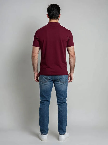 Men's Burgundy & Navy Color Block Polo Shirt