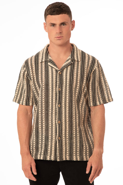 Men's Crochet Knit Revere Collar Shirt