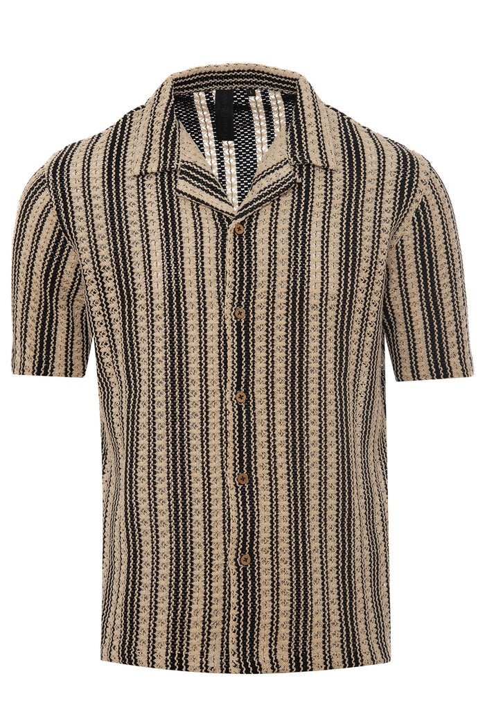 Men's Crochet Knit Revere Collar Shirt