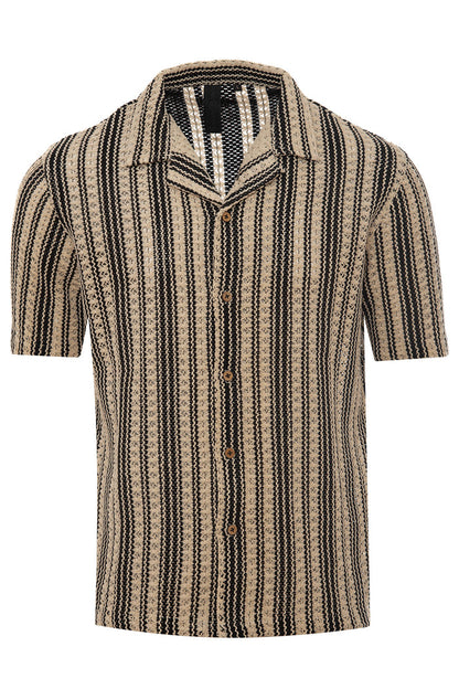 Men's Crochet Knit Revere Collar Shirt