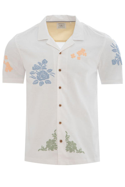 Men's Floral Embroidered Revere Collar Shirt