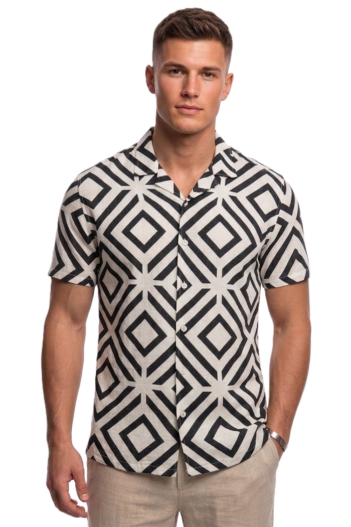 Men's Geometric Diamond Viscose Revere Shirt