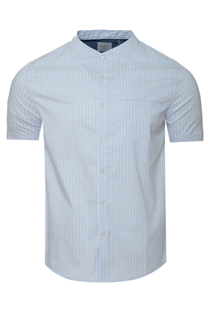 Men's Grandad Collar Yarn Dyed Stripe Short Sleeve Shirt
