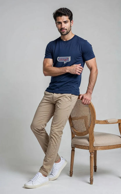Men's Navy Blue  سخت لونڈا Graphic Printed Crew Neck Half Sleeve T-Shirt