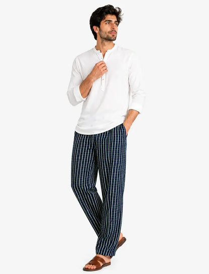 Men's Premium Woven Cotton Check Trouser Navy Lining Regular Fit