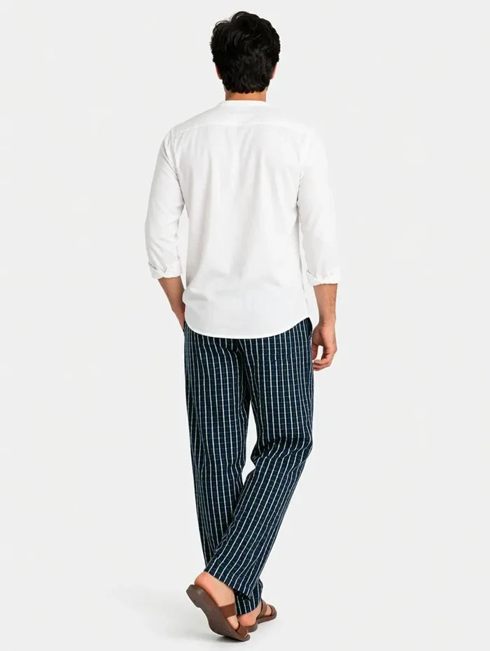 Men's Premium Woven Cotton Check Trouser Navy Lining Regular Fit - Hinz Clothing