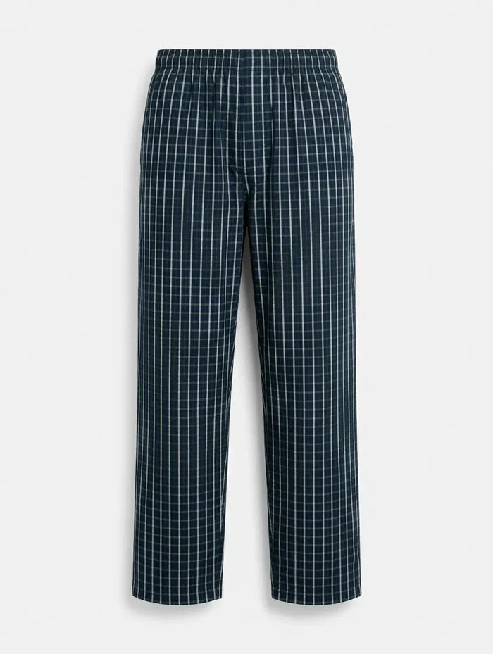 Men's Premium Woven Cotton Check Trouser Navy Lining Regular Fit - Hinz Clothing