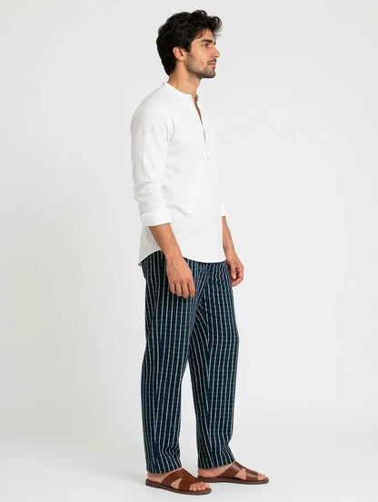 Men's Premium Woven Cotton Check Trouser Navy Lining Regular Fit - Hinz Clothing