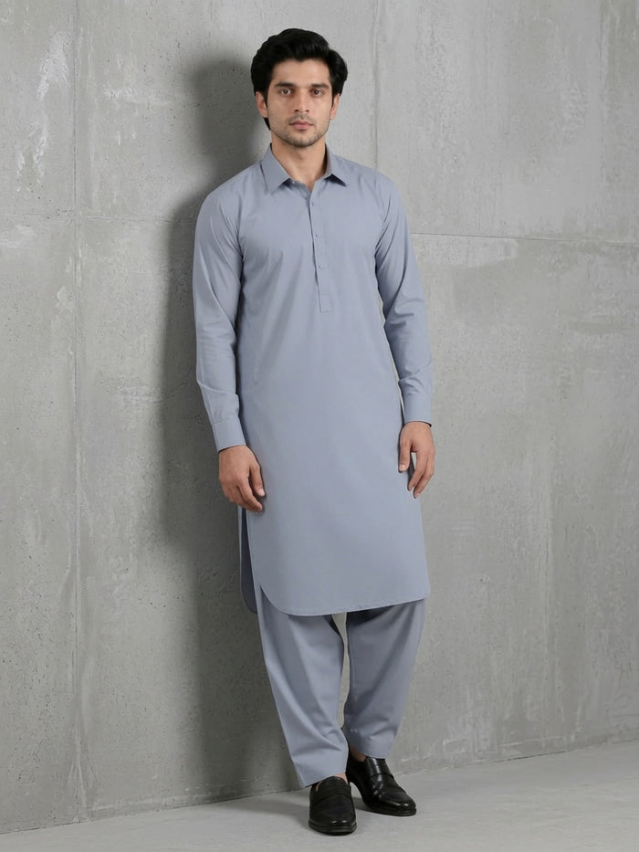 Men's Silver Grey Wash & Wear Shalwar Kameez