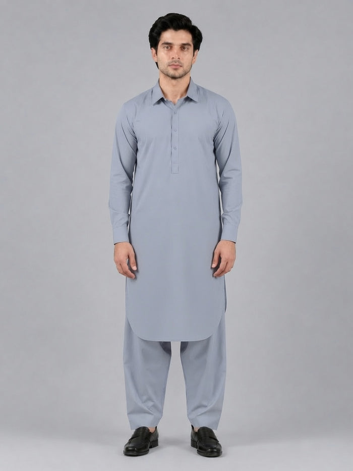 Men's Silver Grey Wash & Wear Shalwar Kameez