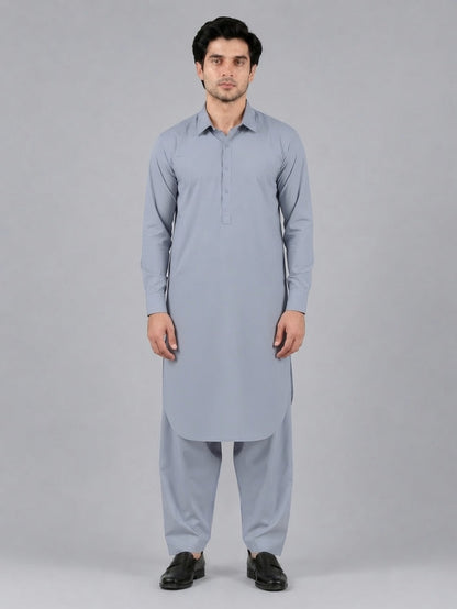 Men's Silver Grey Wash & Wear Shalwar Kameez