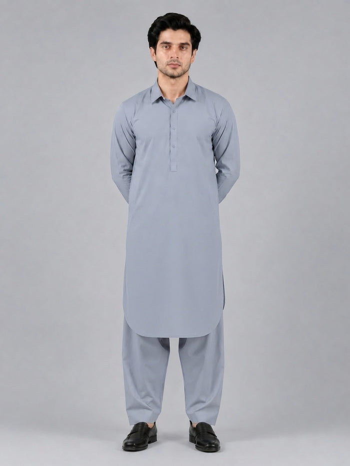 Men's Silver Grey Wash & Wear Shalwar Kameez