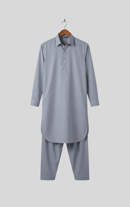 Men's Silver Grey Wash & Wear Shalwar Kameez