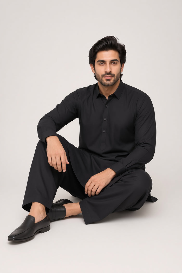 Men’s Supreme Boski Black Wash & Wear Shalwar Kameez