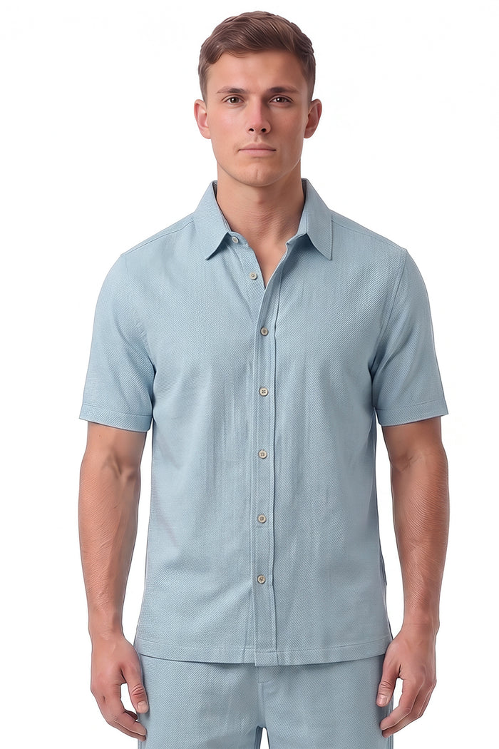 Men's Textured Revere Collar Short Sleeve Shirt