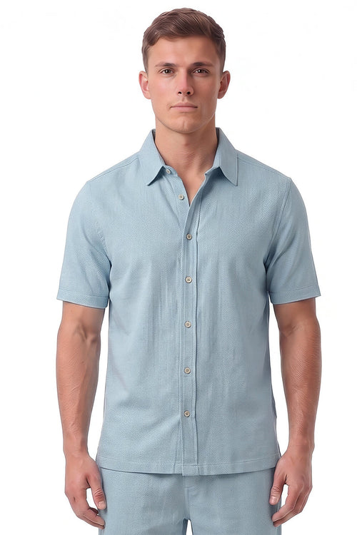 Men's Textured Revere Collar Short Sleeve Shirt